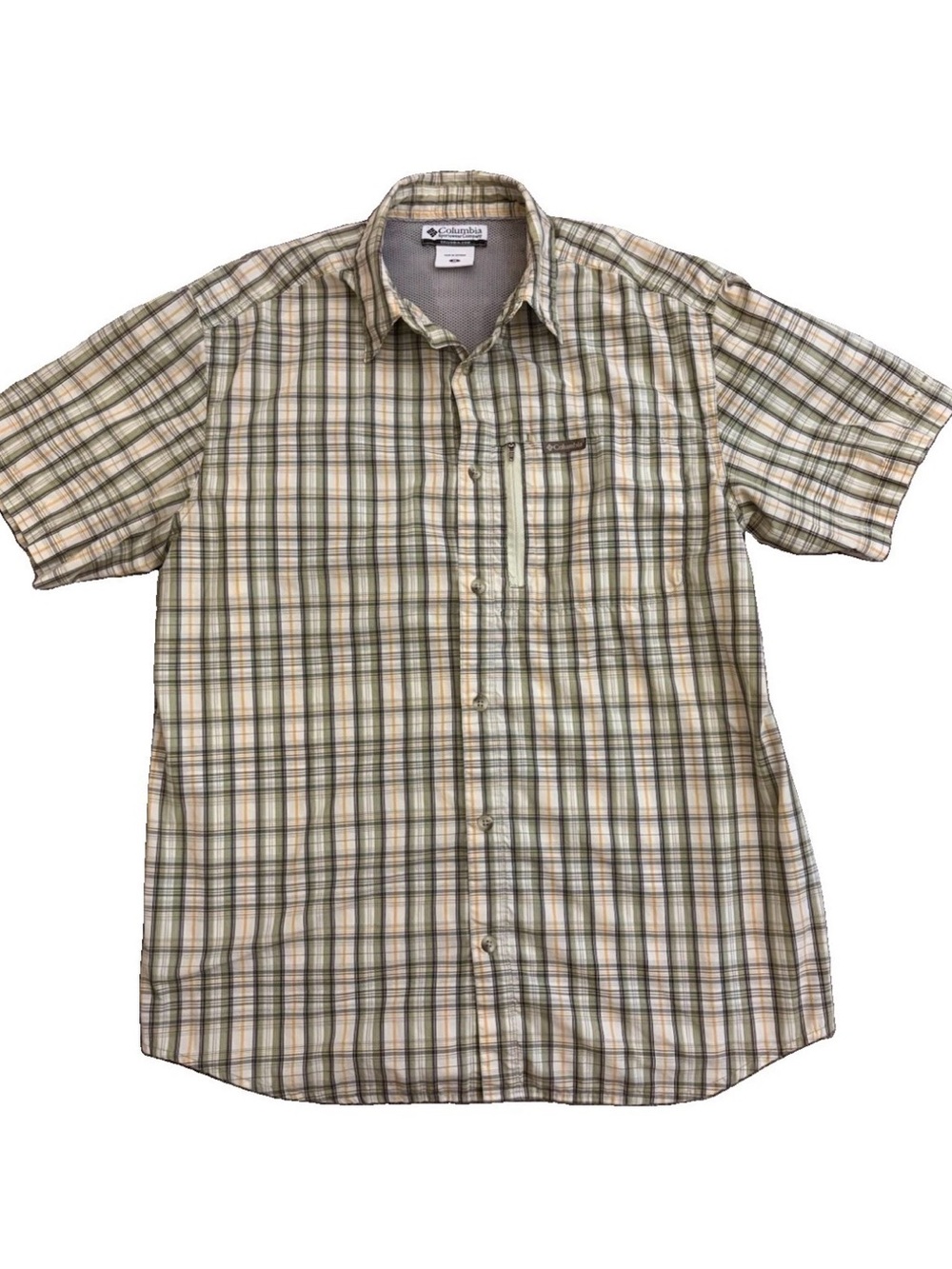 Columbia Short Sleeve Plaid Button-Down Shirt - Green & Tan